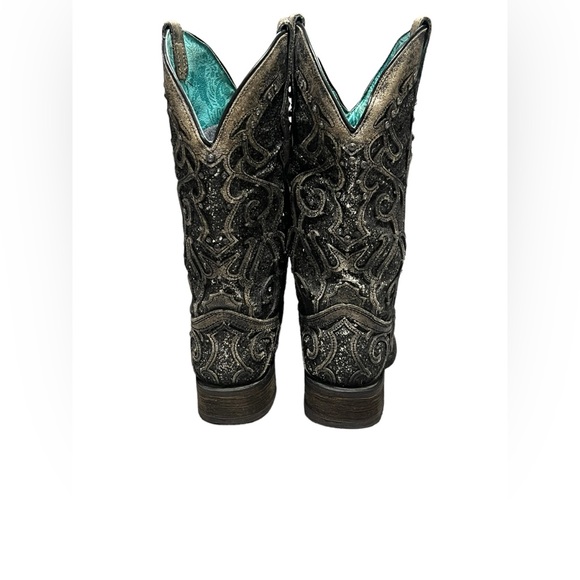 Women’s CORRAL grey sequin glitter inlay square toe cowgirl boots size 9 1/2 - Picture 7 of 15